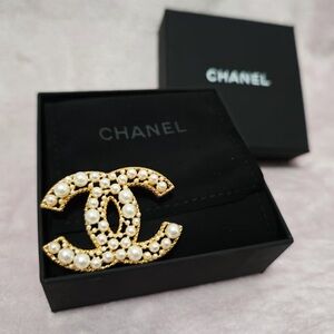 Chanel Pearl-Embellished Gold Brooch